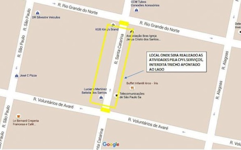 Trecho da Rua Santa Catarina será interditado para reparos na rede elétrica 